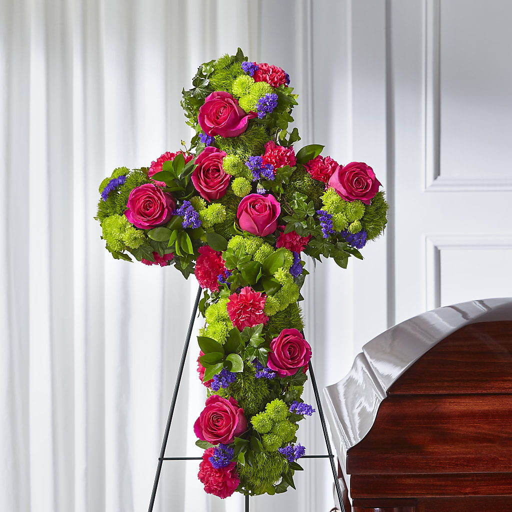 Tribute Rose Floral Cross – Flora Ventures Llc, Newmarket NH
