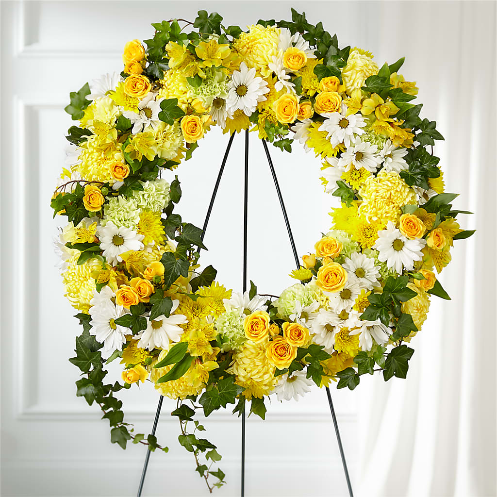 Golden Remembrance Wreath – Flora Ventures Llc, Newmarket NH