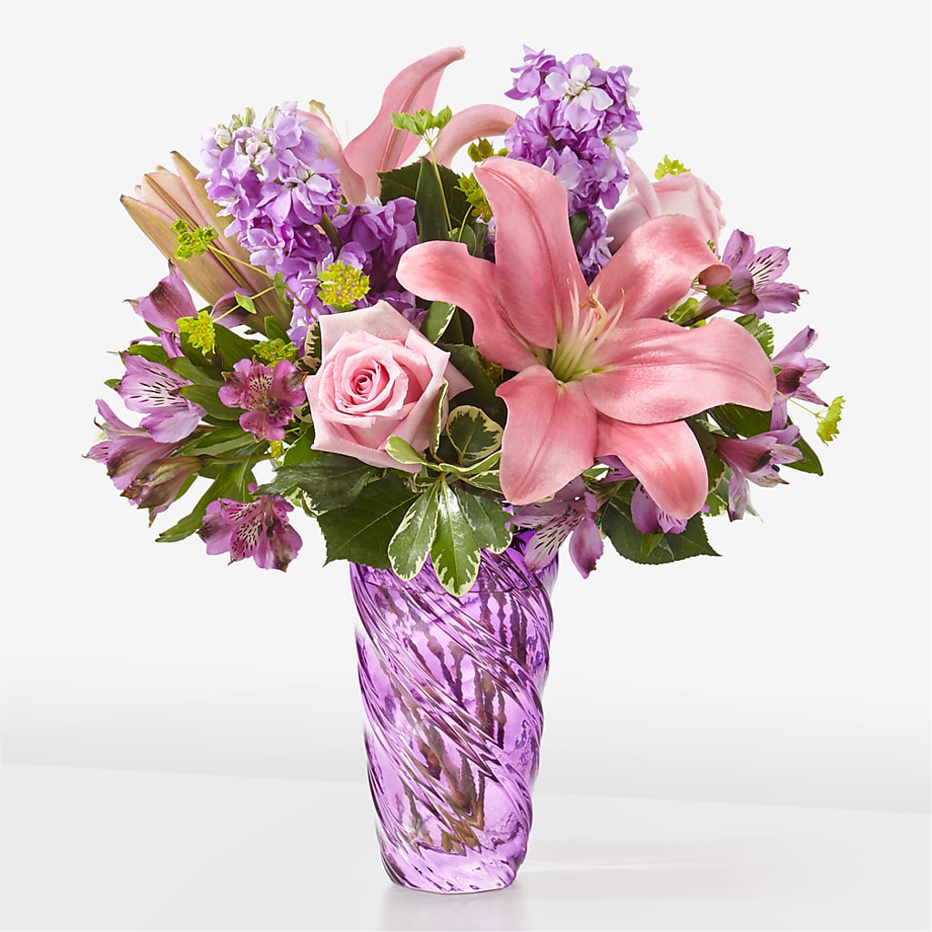Precious Petals Bouquet with Luxe Swirl Vase – Flora Ventures Llc, Newmarket NH