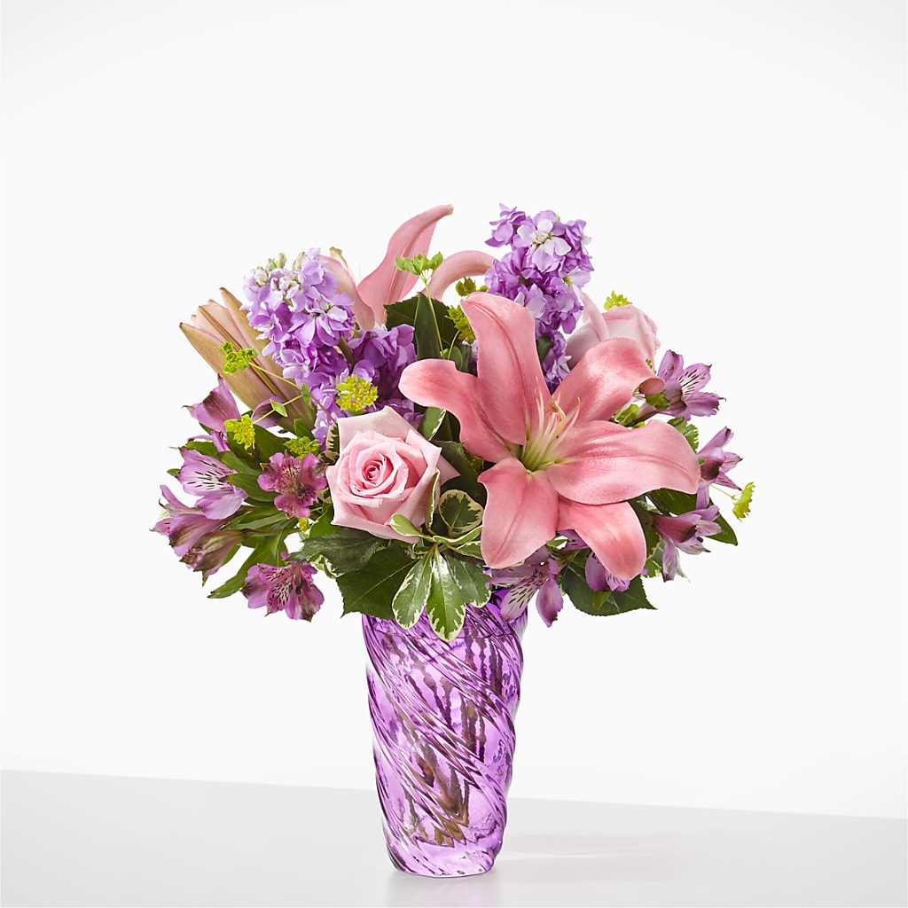 Precious Petals Bouquet with Luxe Swirl Vase – Flora Ventures Llc, Newmarket NH