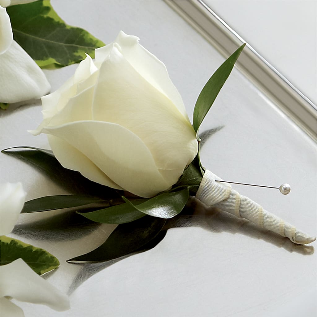 White Rose Boutonniere – Flora Ventures Llc, Newmarket NH