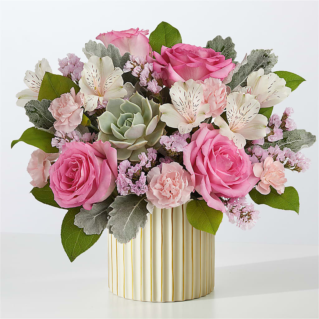 Dusty Rose Bouquet with Ivory Vase –  Flora Ventures Llc, Newmarket NH