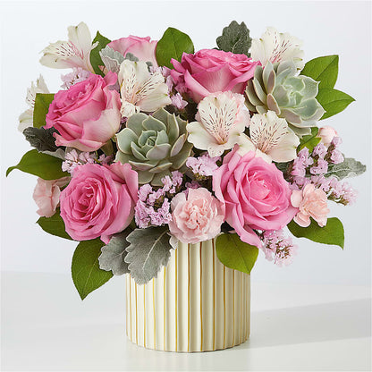 Dusty Rose Bouquet with Ivory Vase –  Flora Ventures Llc, Newmarket NH