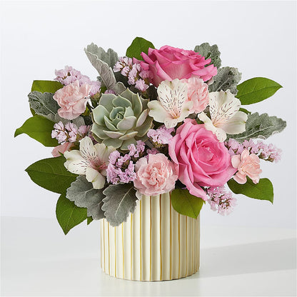 Dusty Rose Bouquet with Ivory Vase –  Flora Ventures Llc, Newmarket NH