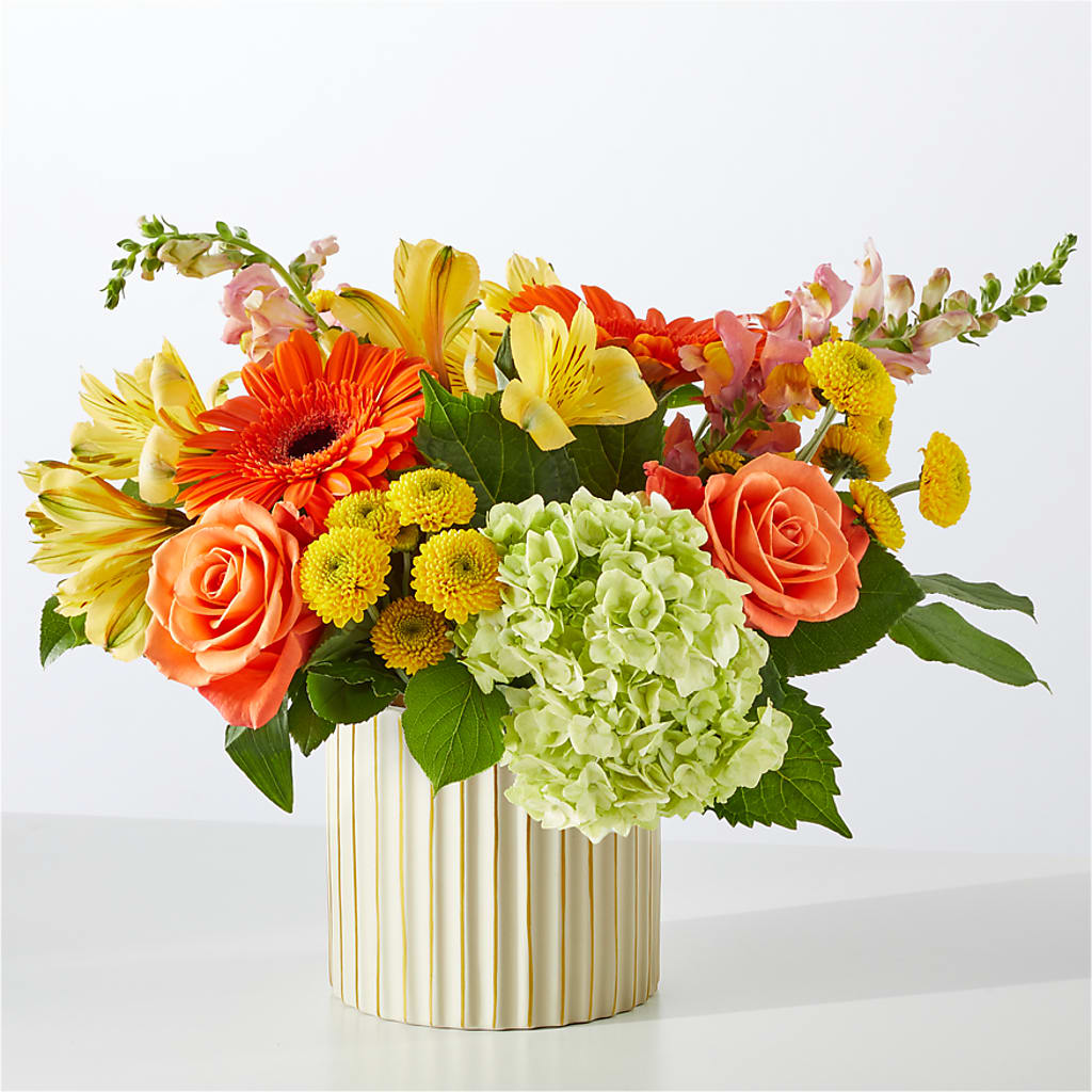Autumn Sunshine Bouquet with Ivory Vase –  Flora Ventures Llc, Newmarket NH