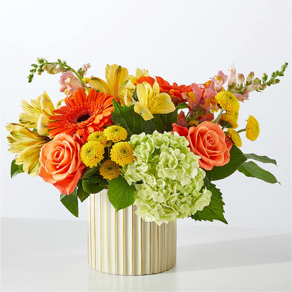 Autumn Sunshine Bouquet with Ivory Vase –  Flora Ventures Llc, Newmarket NH