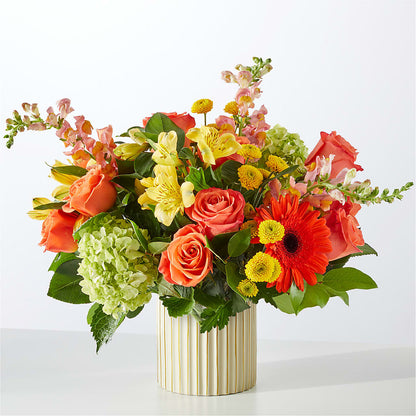 Autumn Sunshine Bouquet with Ivory Vase –  Flora Ventures Llc, Newmarket NH