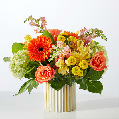 Autumn Sunshine Bouquet with Ivory Vase –  Flora Ventures Llc, Newmarket NH