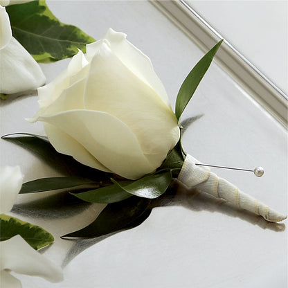 White Rose Boutonniere –  Flora Ventures Llc, Newmarket NH